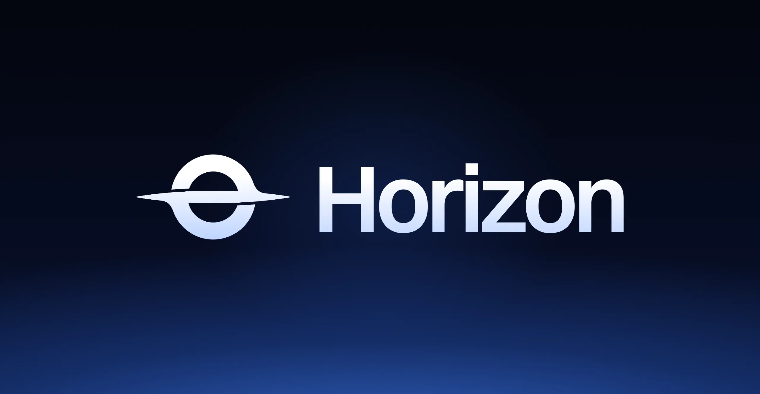 Le logo d'Horizon : un astre posé sur la ligne d'horizon, et le nom, sur un fond de nuit bleue